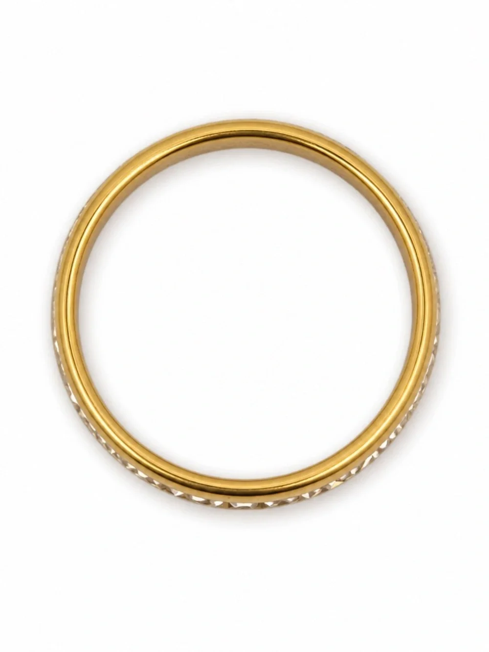 Luxury Collection Titanium Steel Golden w/ Cubic Zirconia Inlay Beveled Band S 7